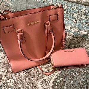 Michael Kors Pink/Peach Satchel and Wallet Set